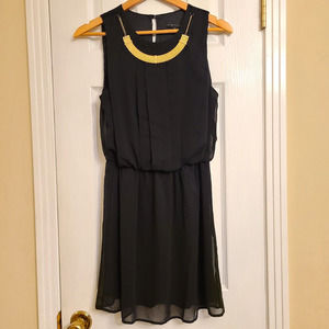 City Triangles Black Sleeveless Dress Attached Gold Necklace Mini Short Size M